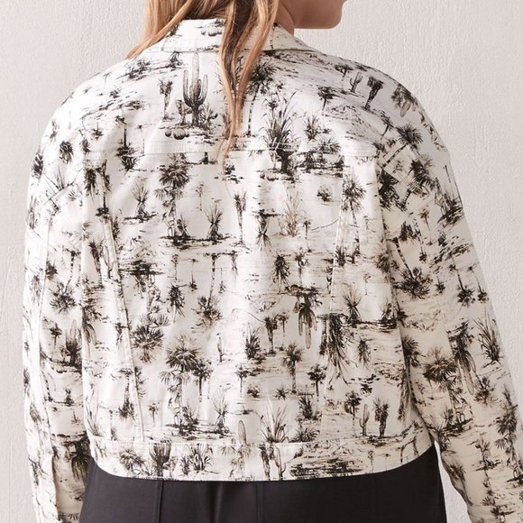 Jean Jacket - Cropped Boyfriend Style printed in Black on white Cactus - Picture 7 of 8